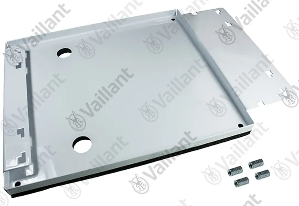 Vaillant Halter für Lüfter-Gehäuse, Metallplatte in Weiß mit Ausschnitten und Löchern zur Montage, inklusive drei Verbindungselementen.